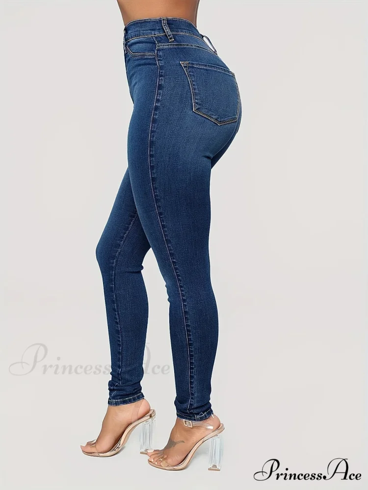 Plain High Waist Skinny High Rise Slim Fit Slash Pockets Casual Denim Jean - Image 2