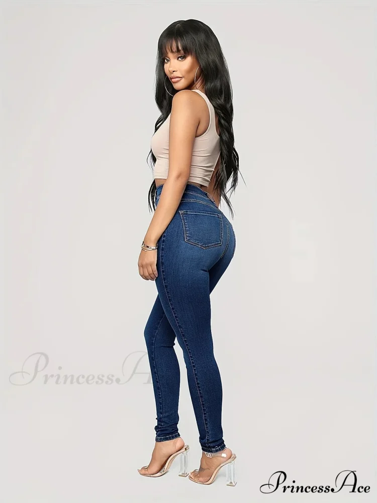 Plain High Waist Skinny High Rise Slim Fit Slash Pockets Casual Denim Jean - Image 3
