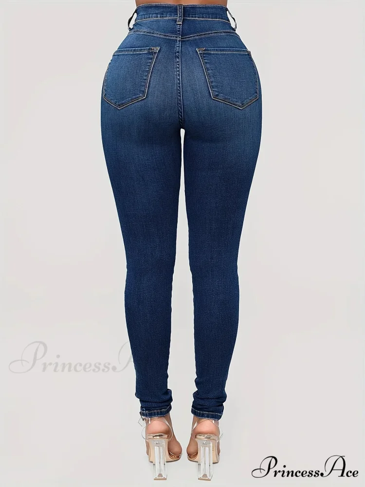 Plain High Waist Skinny High Rise Slim Fit Slash Pockets Casual Denim Jean - Image 4