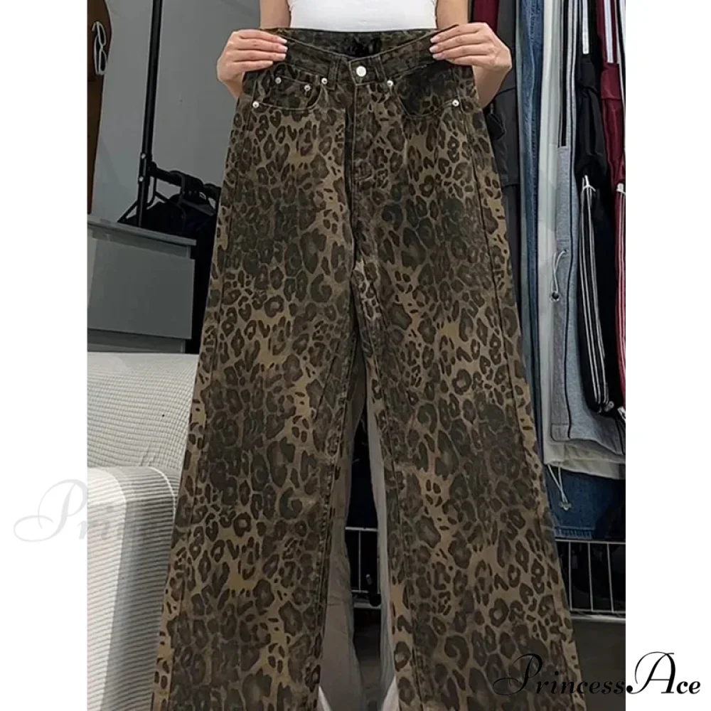 Wide Leg Leopard Print Women High Waisted 2024 Y2k Fashion Streetwear Retro Denim Baggy Casual Straight Jean - Image 6