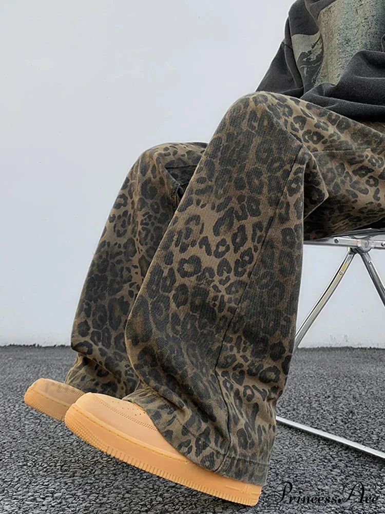 2024 Y2K Leopard Print Wide Leg Women High Waisted Fashion Streetwear Retro Denim Baggy Casual Straight Jean - Image 5