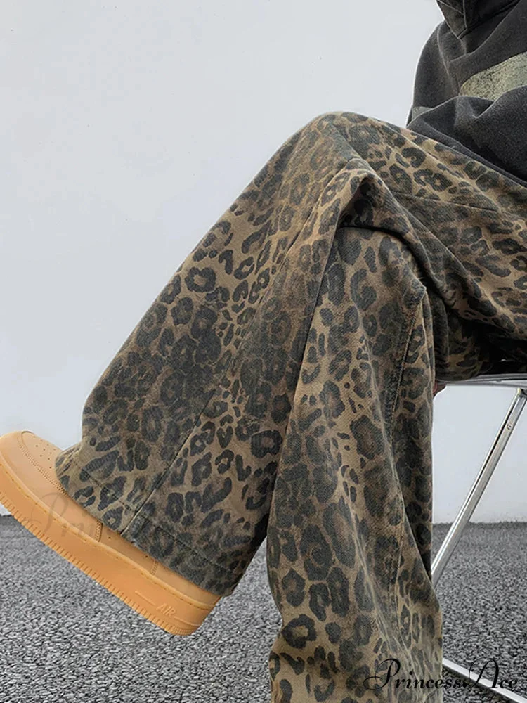 2024 Y2K Leopard Print Wide Leg Women High Waisted Fashion Streetwear Retro Denim Baggy Casual Straight Jean - Image 6