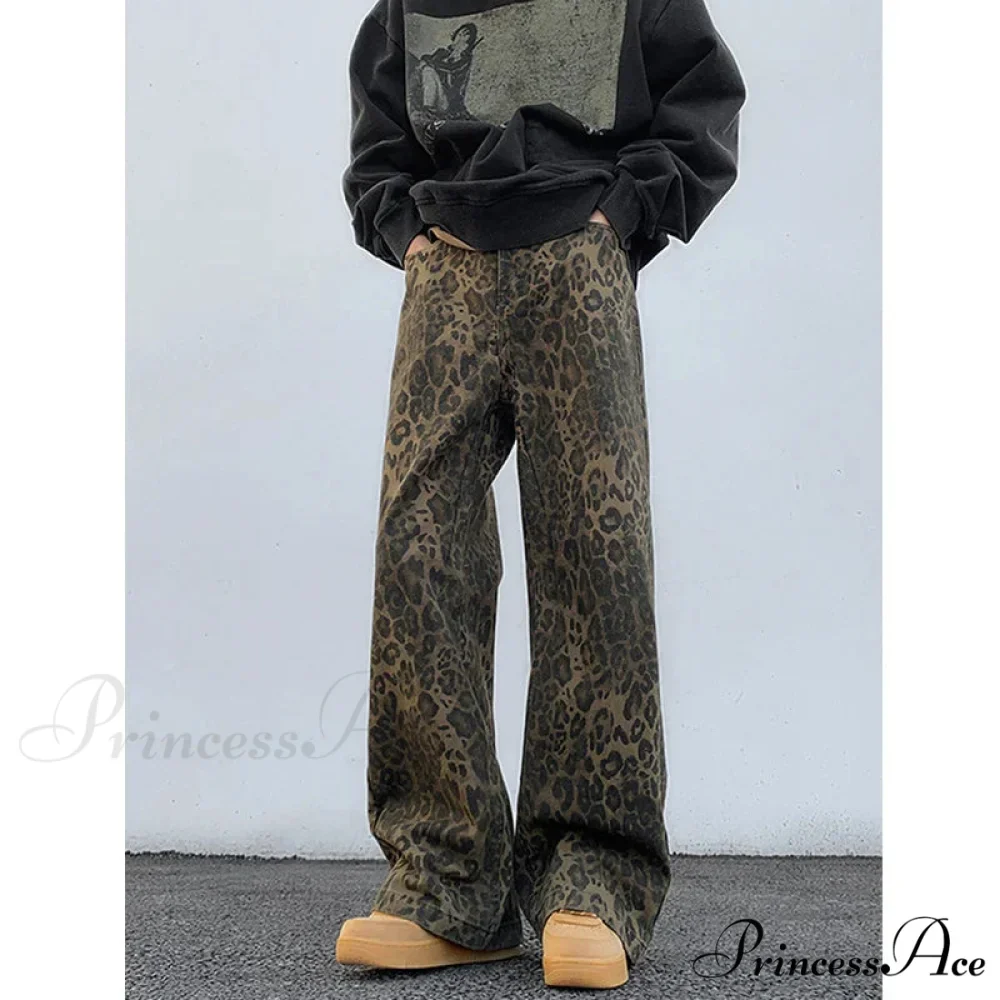 2024 Y2K Leopard Print Wide Leg Women High Waisted Fashion Streetwear Retro Denim Baggy Casual Straight Jean - Image 7