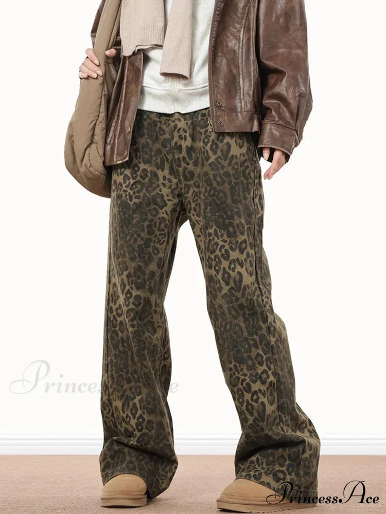 Wide Leg Leopard Print Women 2024 Y2K High Waisted Fashion Streetwear Retro Denim Baggy Casual Straight Jean - Image 4