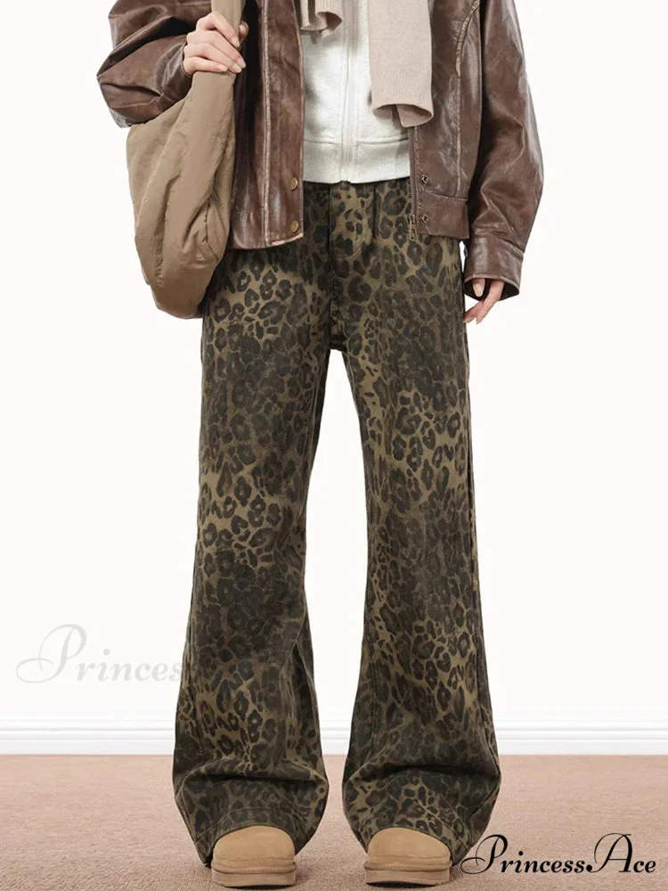 Wide Leg Leopard Print Women 2024 Y2K High Waisted Fashion Streetwear Retro Denim Baggy Casual Straight Jean - Image 5