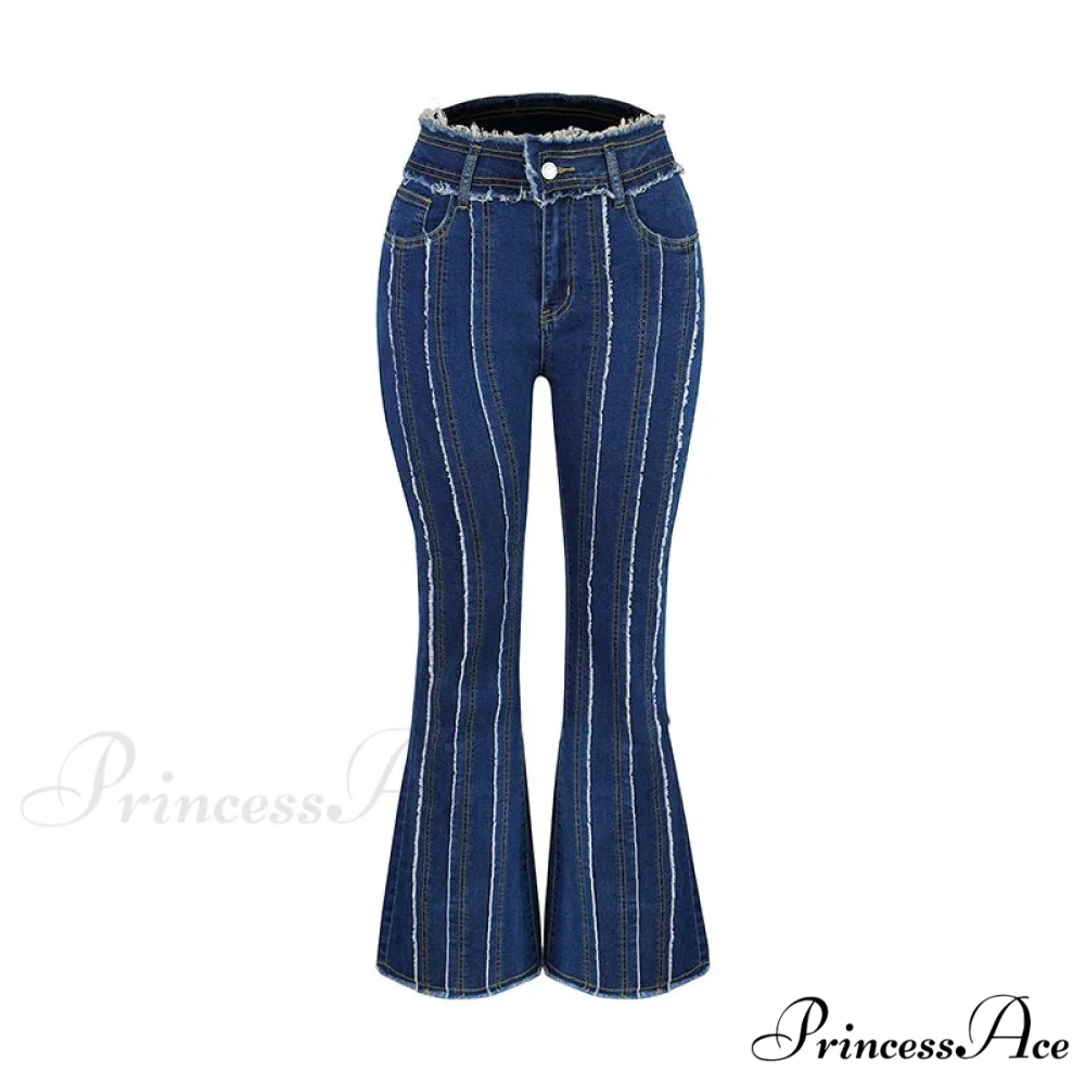 2024 Stretch Women's Vintage Fashion High Waist Flare Women Slim Spliced Bell Bottom Streetwear Wash Denim Jean - Image 2
