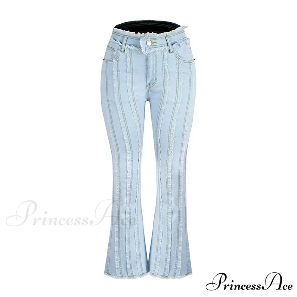2024 Stretch Women's Vintage Fashion High Waist Flare Women Slim Spliced Bell Bottom Streetwear Wash Denim Jean - Image 4