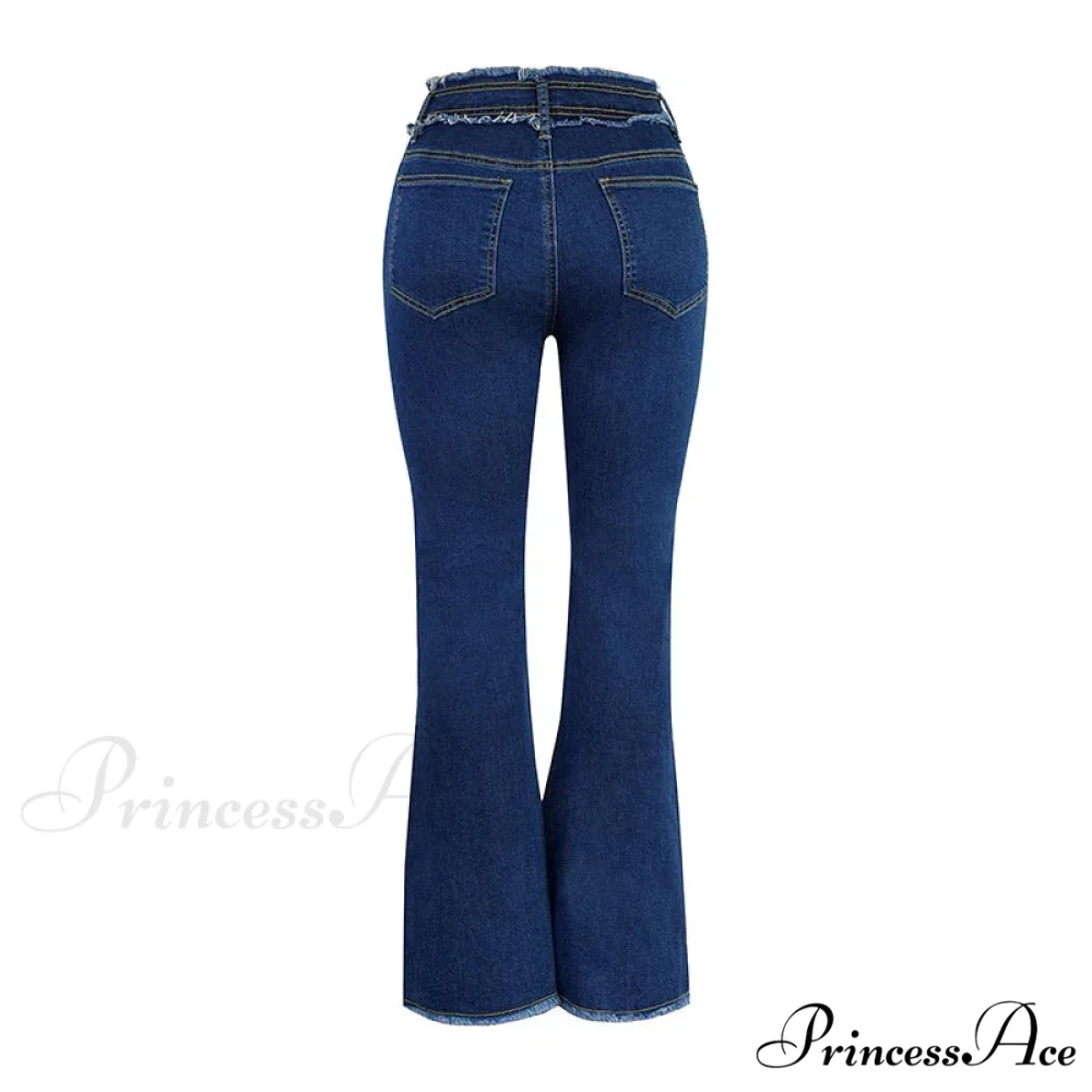 2024 Stretch Women's Vintage Fashion High Waist Flare Women Slim Spliced Bell Bottom Streetwear Wash Denim Jean - Image 6