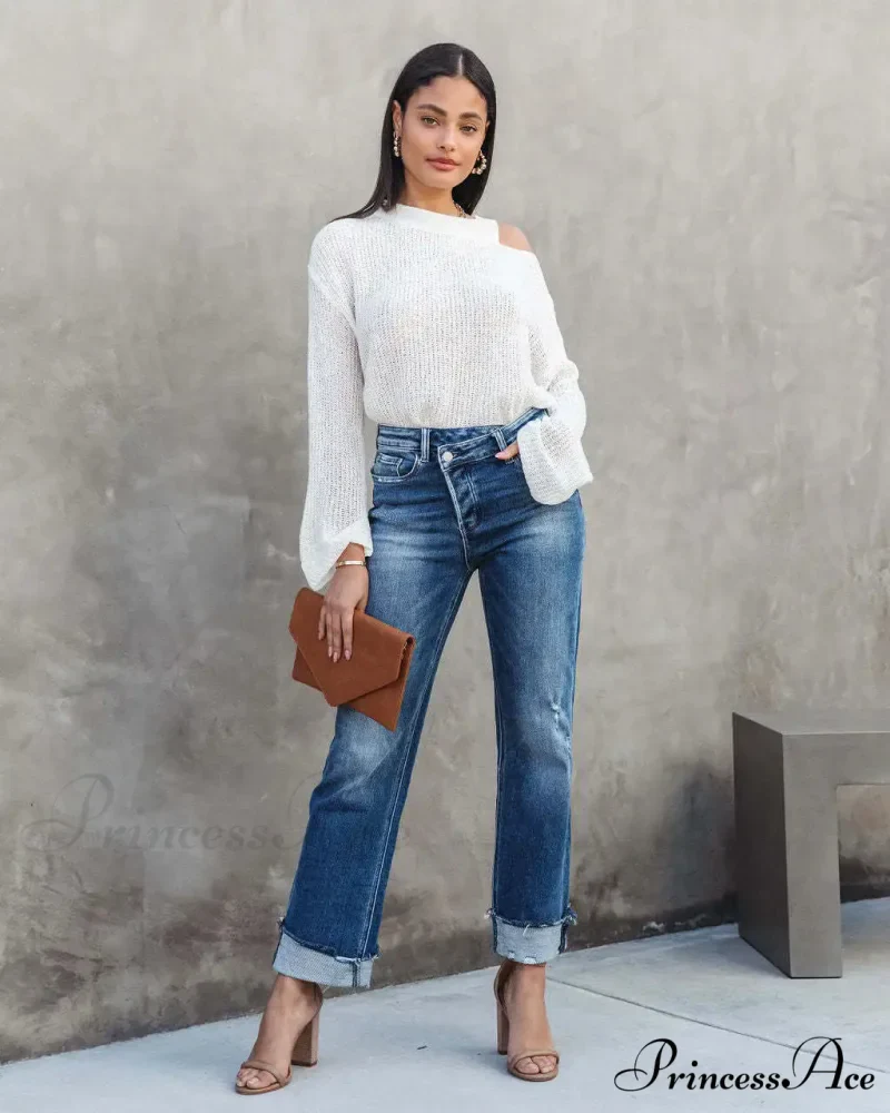 2024 New Casual Loose Women's Wash Button Pockets High Waist Denim Abrade Elegant Jean - Image 2