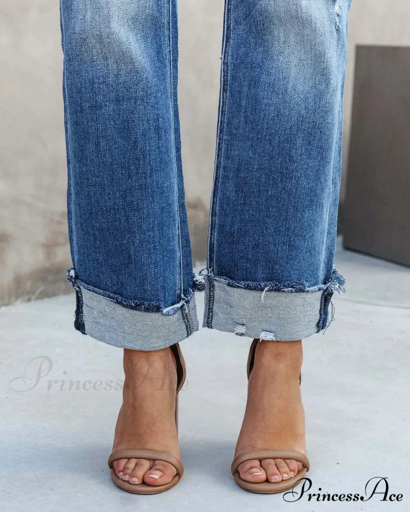 2024 New Casual Loose Women's Wash Button Pockets High Waist Denim Abrade Elegant Jean - Image 4