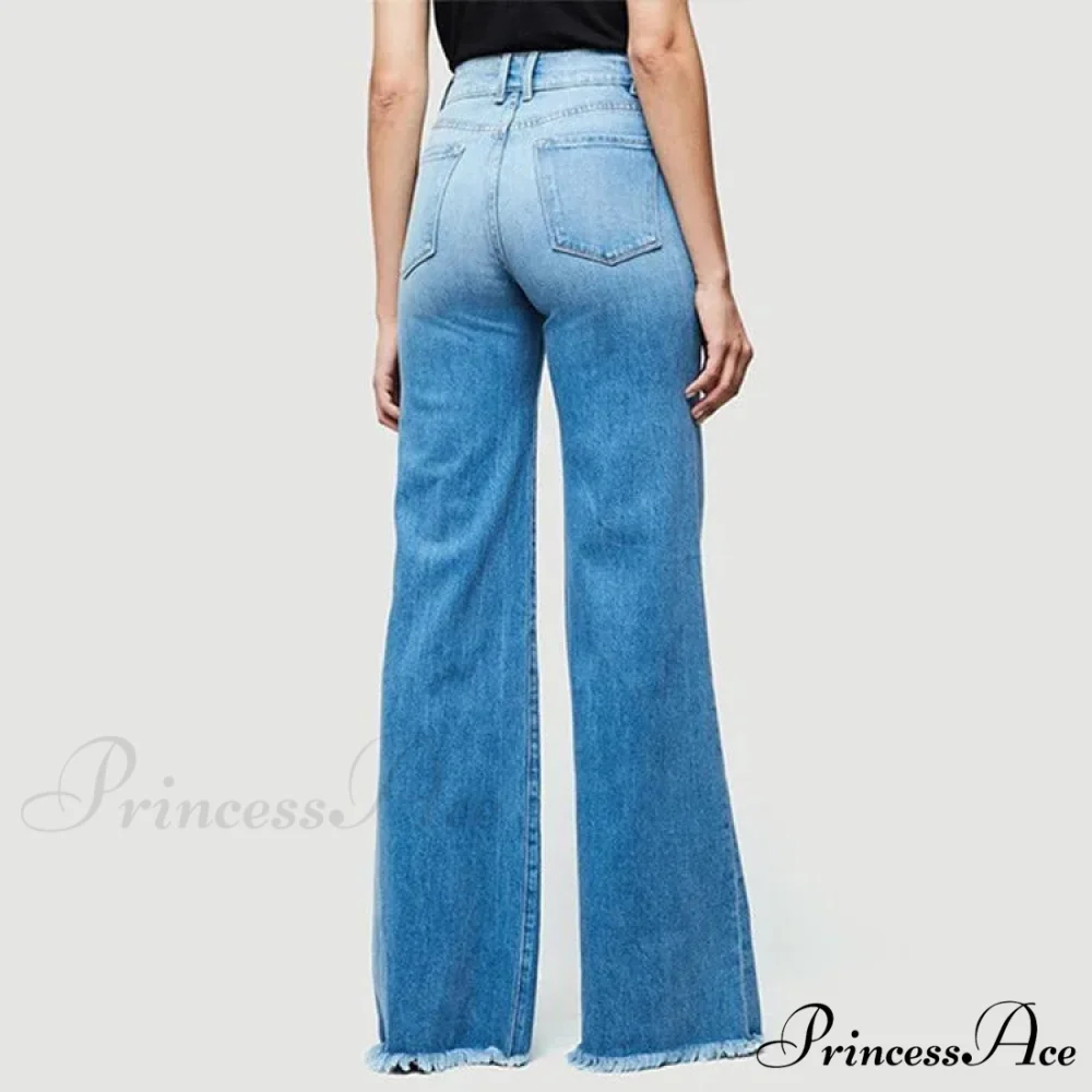 Flare Women High Waist Slim Vintage Fashion Streetwear Stretch Casual Full Length Loose Wide Leg Jean - Image 2