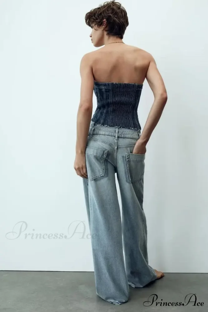 2024 Female Fashion Patchwork Denim Pant High Waist Vintage Women Casual Street Slim Wide Leg Long Jean - Image 4
