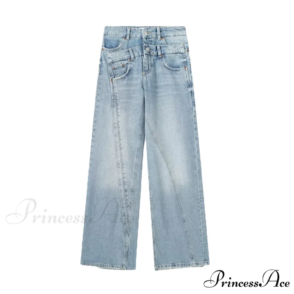 2024 Female Fashion Patchwork Denim Pant High Waist Vintage Women Casual Street Slim Wide Leg Long Jean - Image 5
