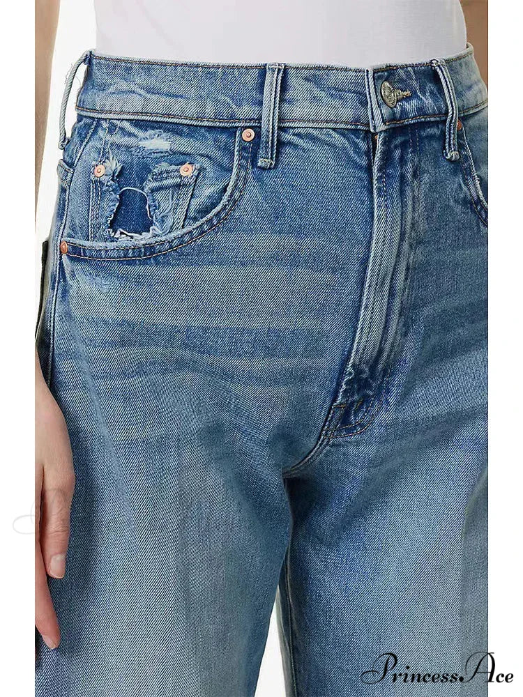 Brand M 2024 Loose Retro Denim High-waisted Slightly Flared Vintage 90s Korean Clothes Jean - Image 2