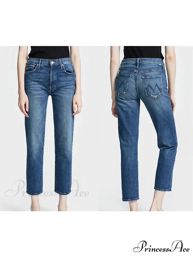 High Quality MO Zipper Women's Straight High Waist Fashion Female Ankle-length Denim 2024 Fall Winter Jean - Image 7