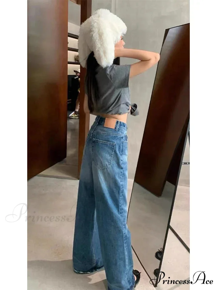 High Quality High-Waisted Vintage Denim Women's Frayed Versatile Blue Straight Wide-Leg Ladies 2024 Autumn Jean - Image 3