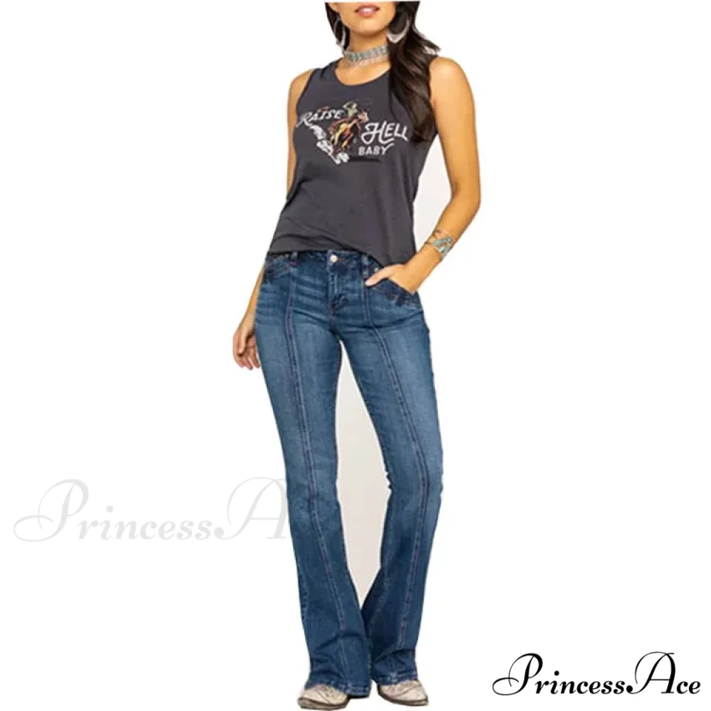 Stretch Casual Flare Women's High Waisted Butt-lifting 2024 Spring Summer for Woman Streetwear Raw Edge Flared Denim Jean - Image 2