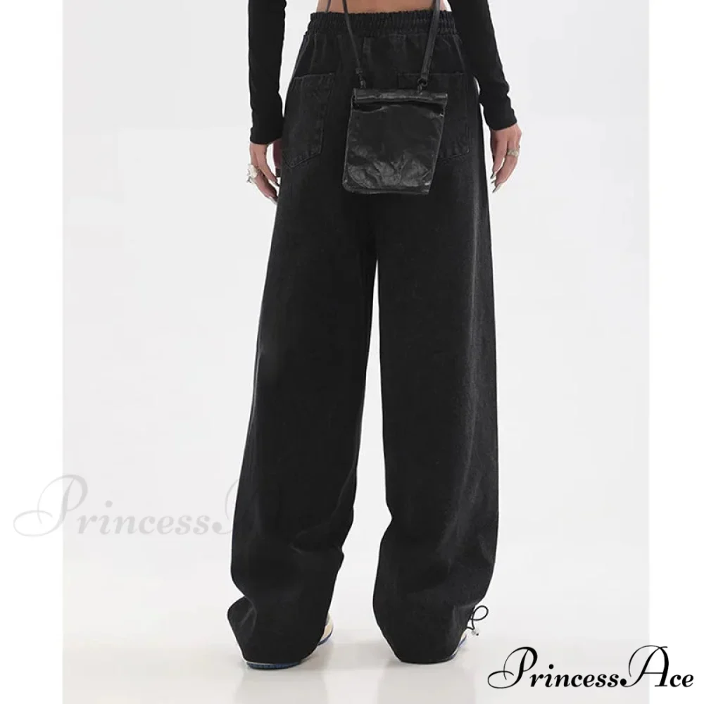 Contrast Color Women High Waist Straight Cropped High Street Drawstring Tie Up Sweatpants Cylinder Lady Wide Leg Jean - Image 5
