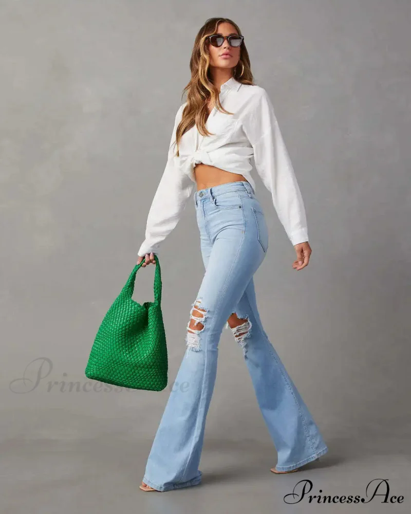 High Waist Flare for Women Fashion Ripped Distressed Denim Woman Bottom Streetwear Ladies Jean - Image 2