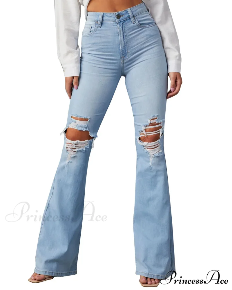 High Waist Flare for Women Fashion Ripped Distressed Denim Woman Bottom Streetwear Ladies Jean - Image 3