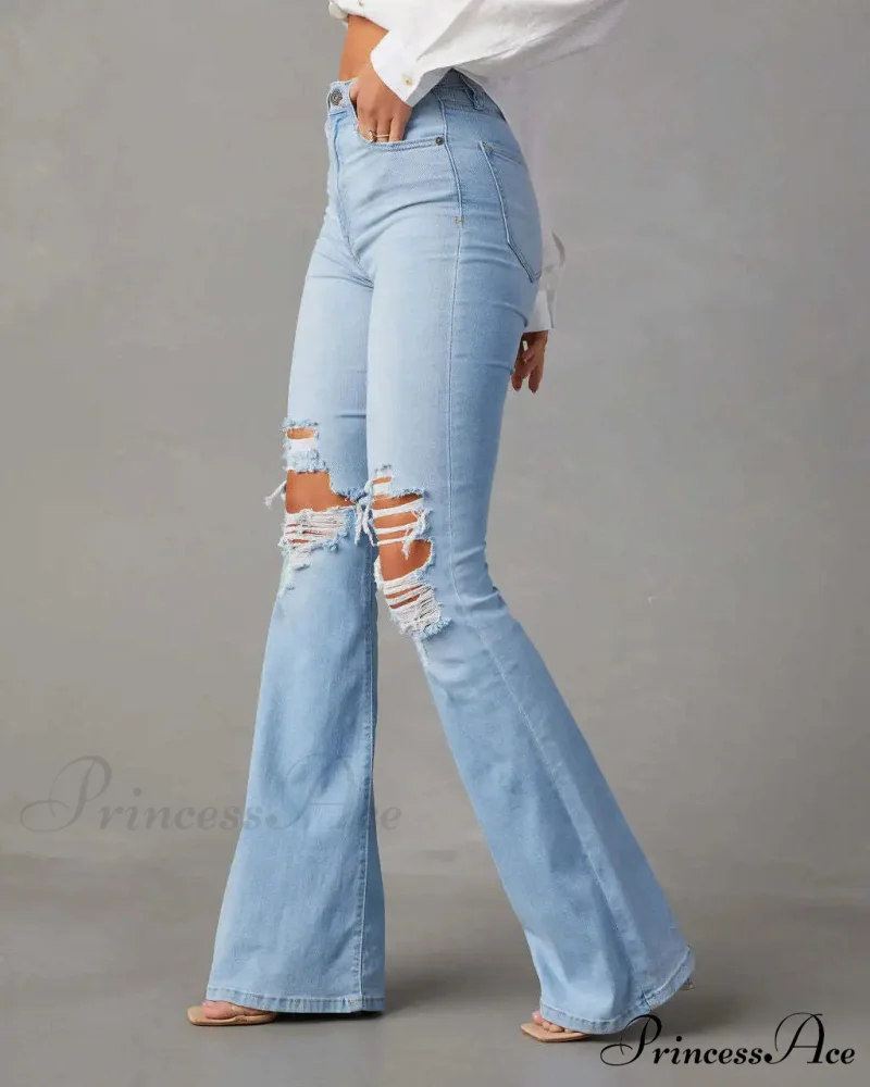 High Waist Flare for Women Fashion Ripped Distressed Denim Woman Bottom Streetwear Ladies Jean - Image 4