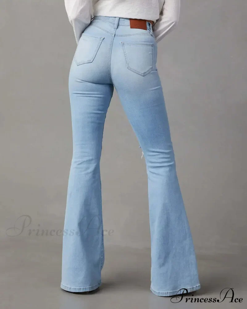 High Waist Flare for Women Fashion Ripped Distressed Denim Woman Bottom Streetwear Ladies Jean - Image 5