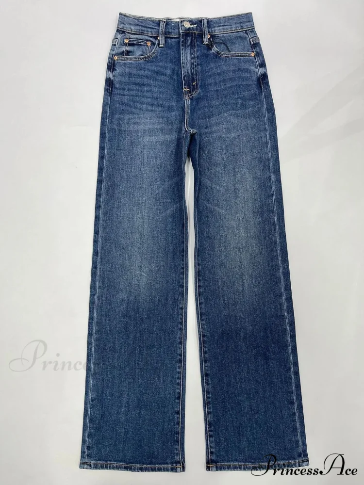 2024 New High-waisted Wide-leg Straight Women Solid-color Embroidered Letter Denim Long Jean - Image 5