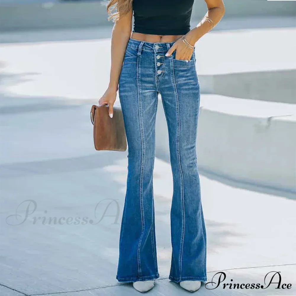 Women's Flared Patchwork Vintage Fashion Stretch High Waist Casual Slim Streetwear Wide Leg Flare Jean - Image 2
