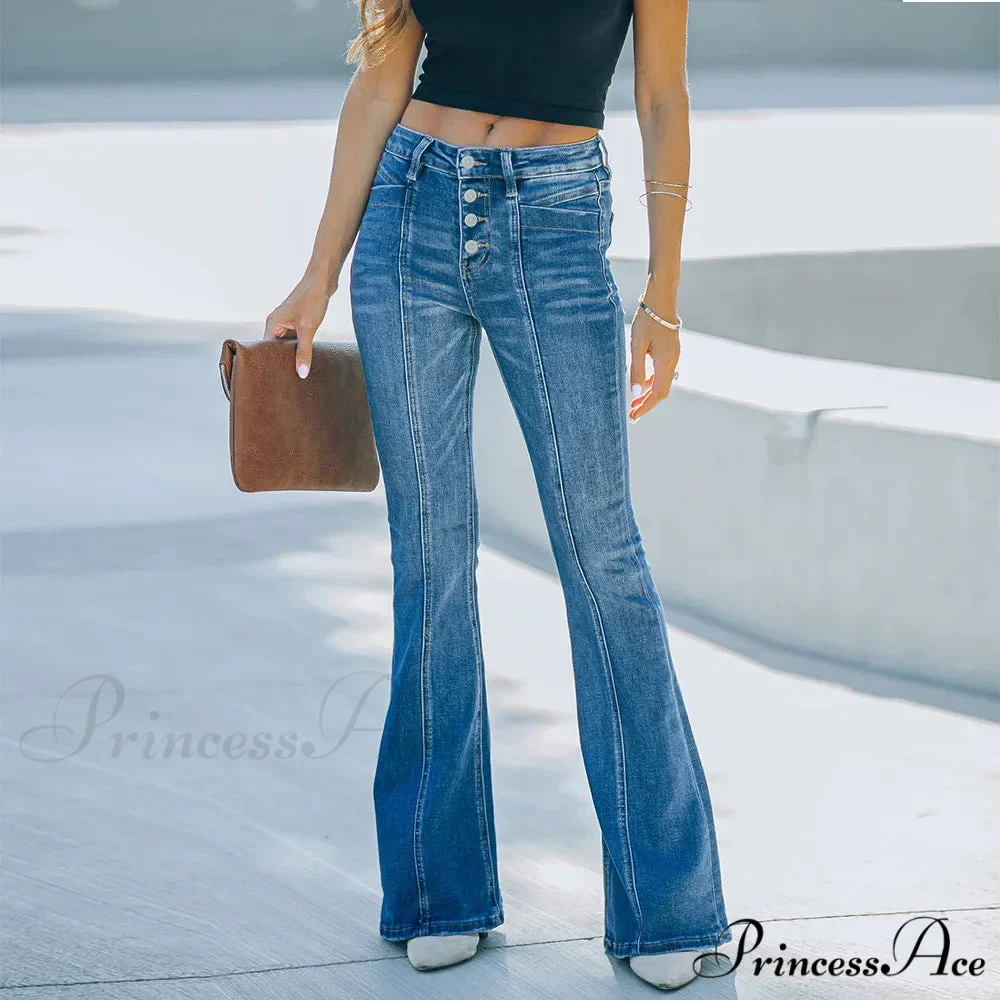 Women's Flared Patchwork Vintage Fashion Stretch High Waist Casual Slim Streetwear Wide Leg Flare Jean - Image 3