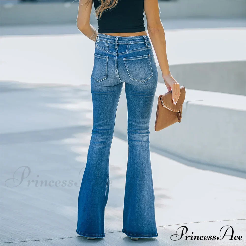 Women's Flared Patchwork Vintage Fashion Stretch High Waist Casual Slim Streetwear Wide Leg Flare Jean - Image 4