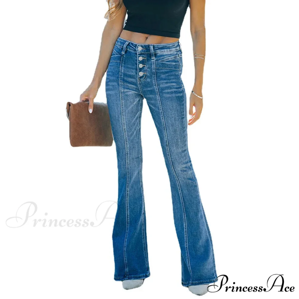 Women's Flared Patchwork Vintage Fashion Stretch High Waist Casual Slim Streetwear Wide Leg Flare Jean - Image 5