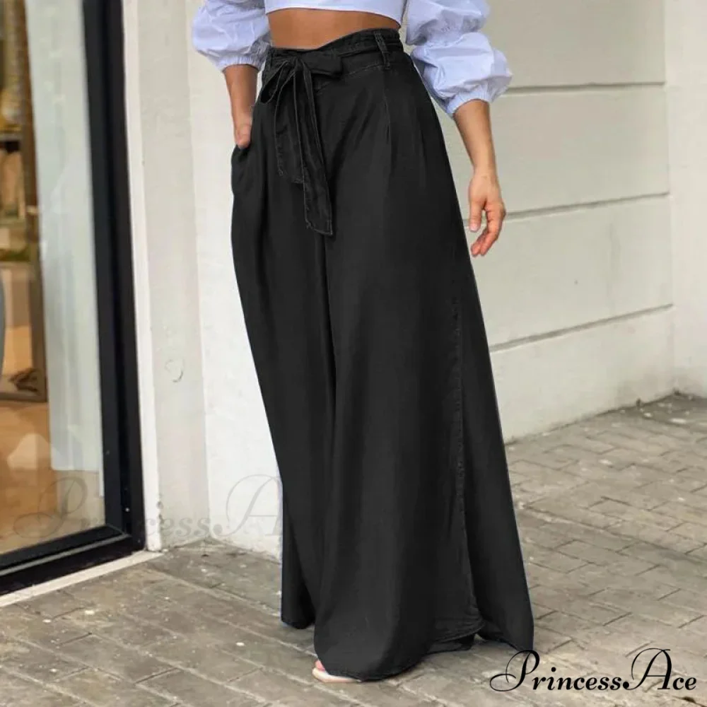 2024 Women Long High Waist Fashion Belted Casual Loose Solid Streetwear Skirt Jean - Image 4