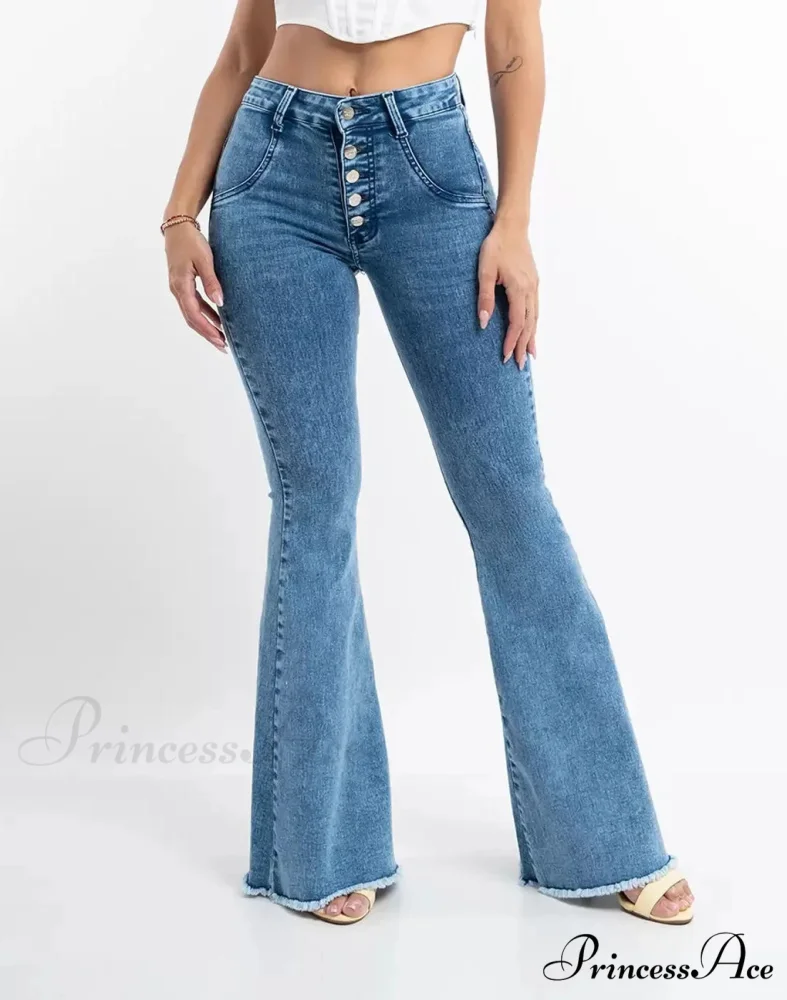 2024 Skinny Flare for Women High Waist Button Lady Sexy Push Up Denim Bell Bottom Jean - Image 2