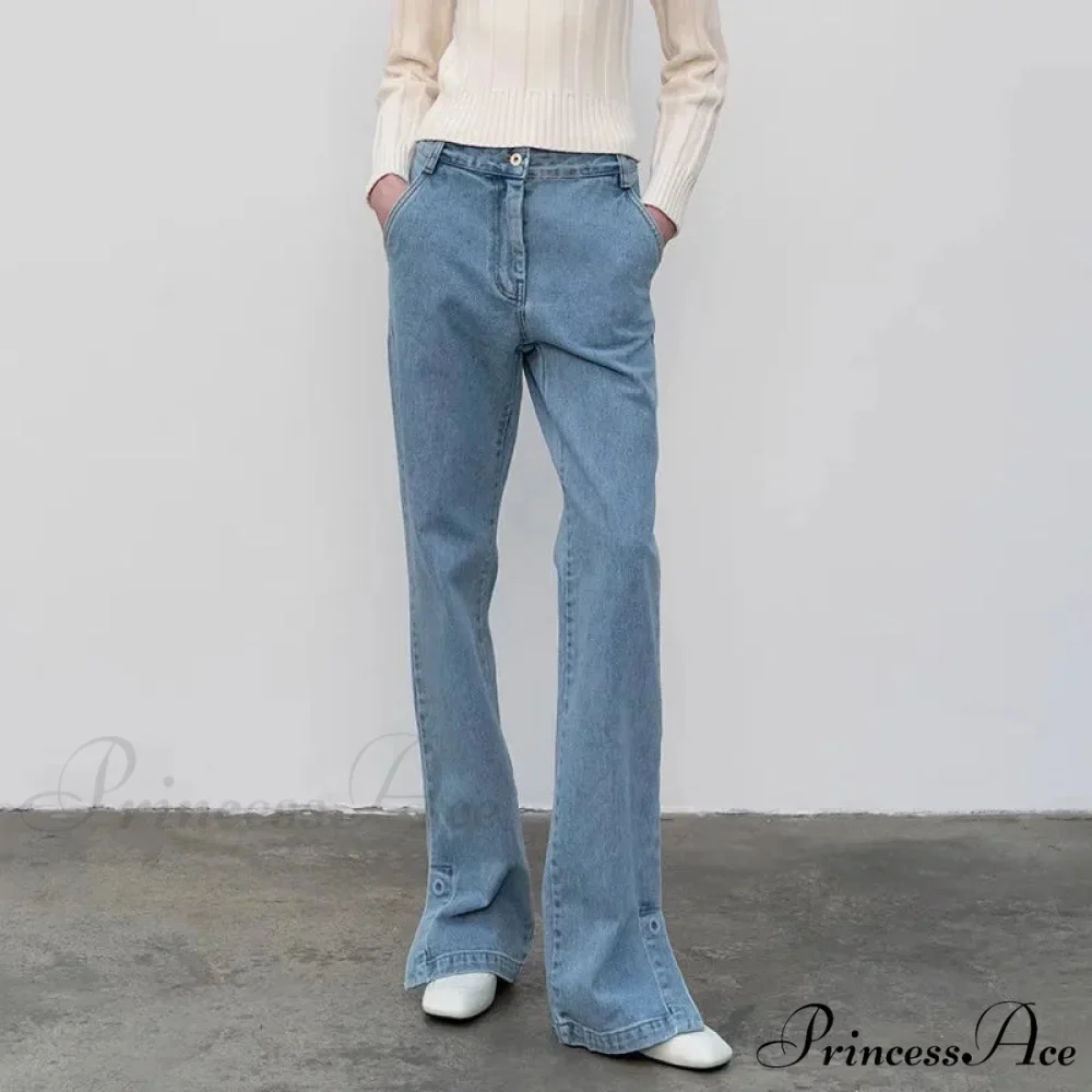 High Quality Women Spring and Autumn All-match Side Slit Straight High Waist Bootcut Jean