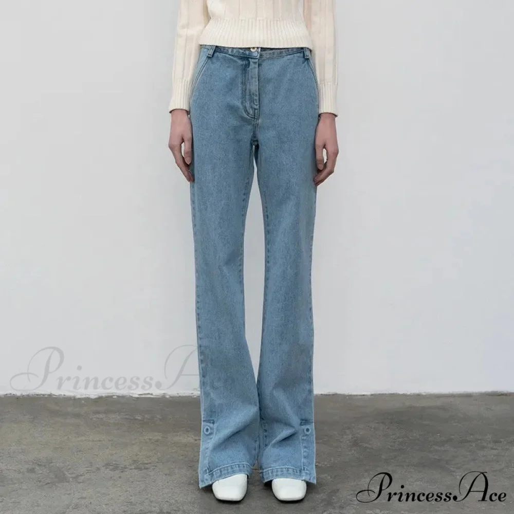 High Quality Women Spring and Autumn All-match Side Slit Straight High Waist Bootcut Jean - Image 2