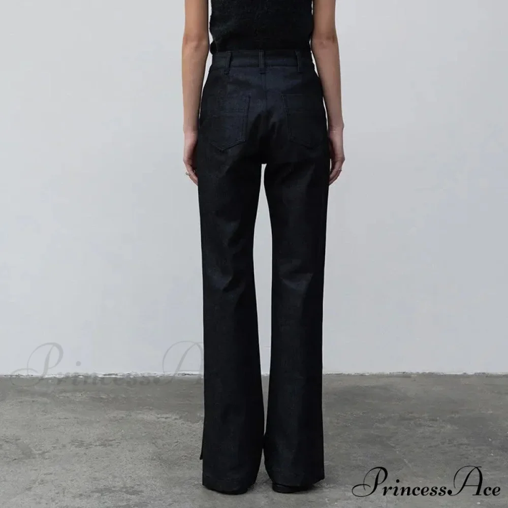 High Quality Women Spring and Autumn All-match Side Slit Straight High Waist Bootcut Jean - Image 5