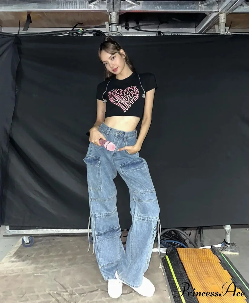 2024 Autumn New Fashionable Women's Cargo European and American Style Retro Y2K Pocket Loose Overalls Jean - Image 2