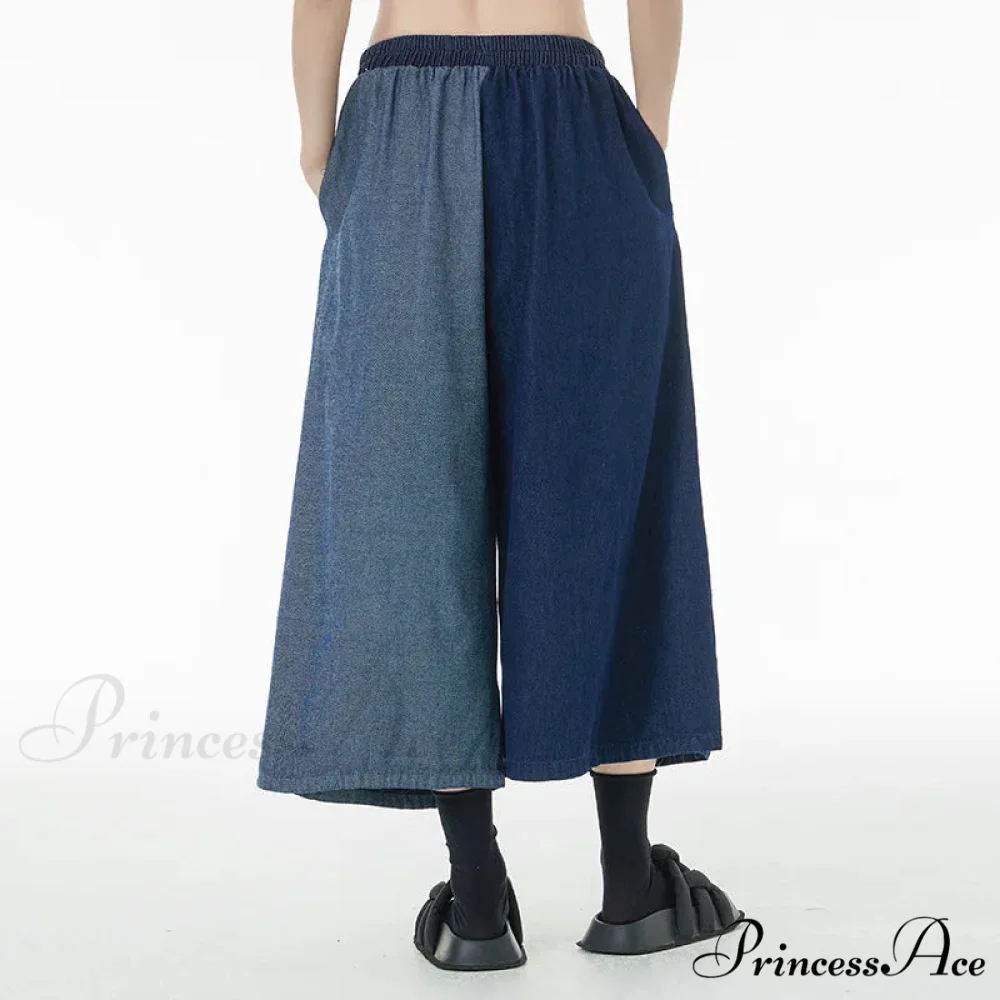 Women Patchwork Casual Denim High Elastic Waist Personality Fashion Loose Wide Leg Korea 2024 Spring Autumn New Jean - Image 3