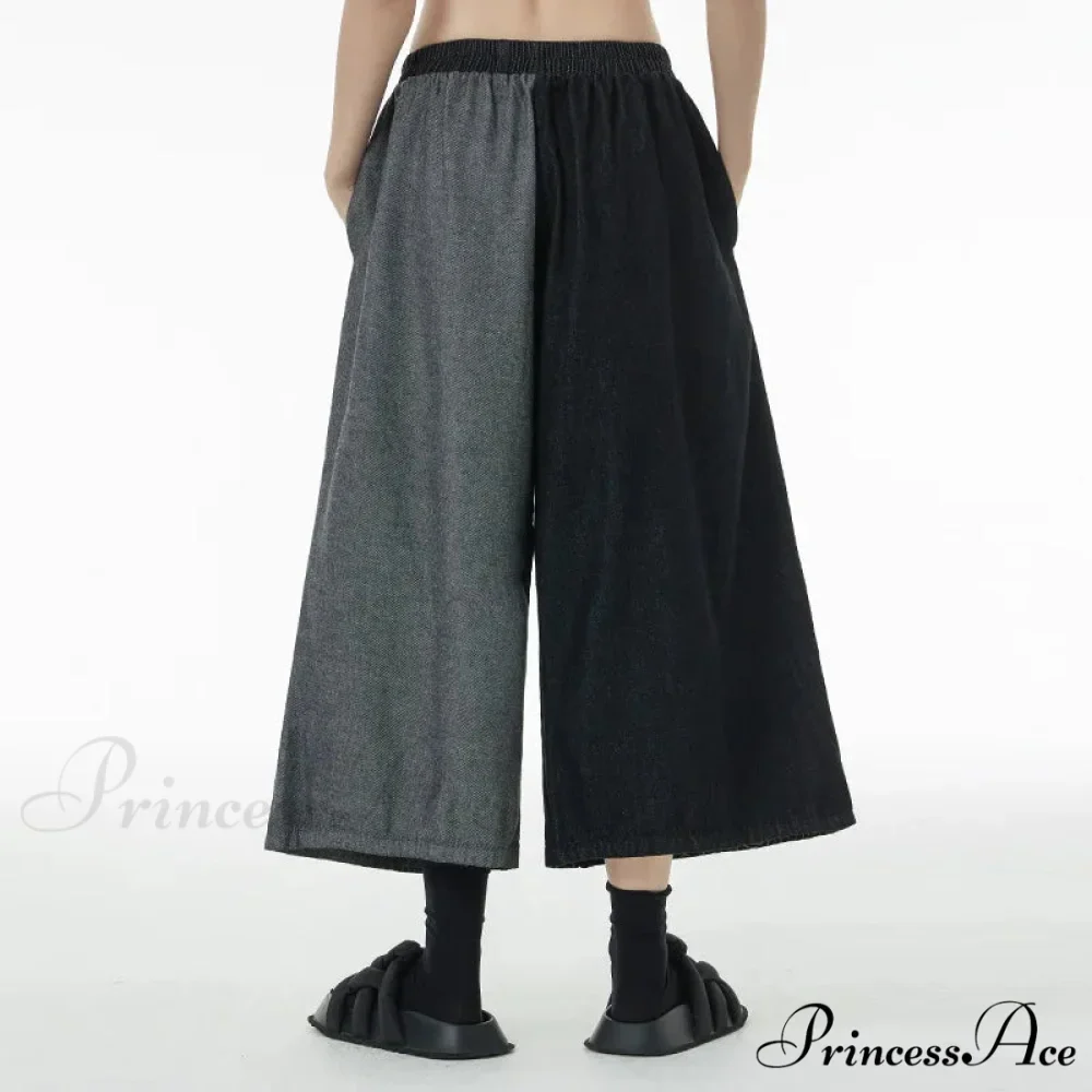 Women Patchwork Casual Denim High Elastic Waist Personality Fashion Loose Wide Leg Korea 2024 Spring Autumn New Jean - Image 4