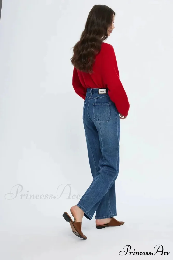 Pockets Women Temperament High Waist Straight Denim Pant Females Vintage Simple Streetwear Washed Chic 2024 New Jean - Image 2