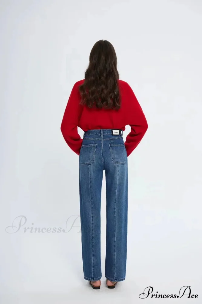 Pockets Women Temperament High Waist Straight Denim Pant Females Vintage Simple Streetwear Washed Chic 2024 New Jean - Image 3