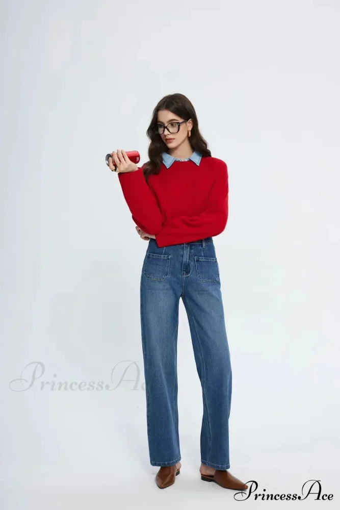 Pockets Women Temperament High Waist Straight Denim Pant Females Vintage Simple Streetwear Washed Chic 2024 New Jean - Image 4
