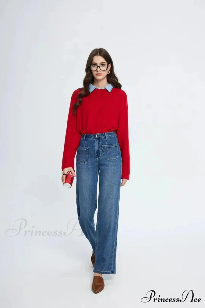 Pockets Women Temperament High Waist Straight Denim Pant Females Vintage Simple Streetwear Washed Chic 2024 New Jean - Image 6