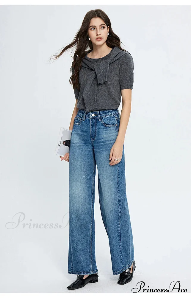 2024 Spring New High-waisted Loose Slimming Wide-leg Denim Versatile Floor-length Jean - Image 2