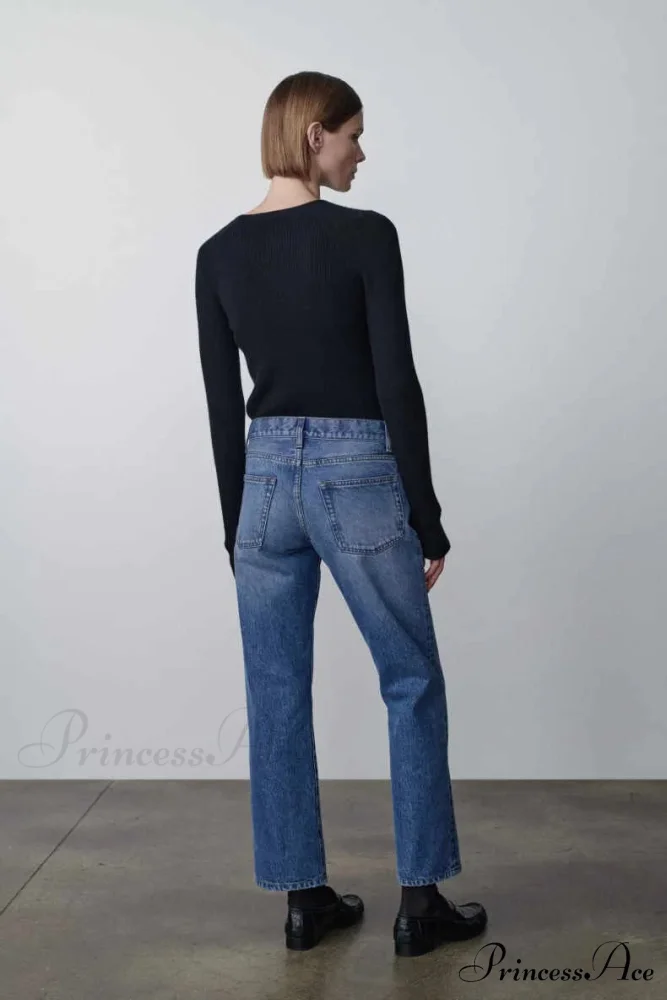 High Quality Fashion Retro Lady Straight-leg Spring and Autumn Simple Casual High Waist Denim Jean - Image 2