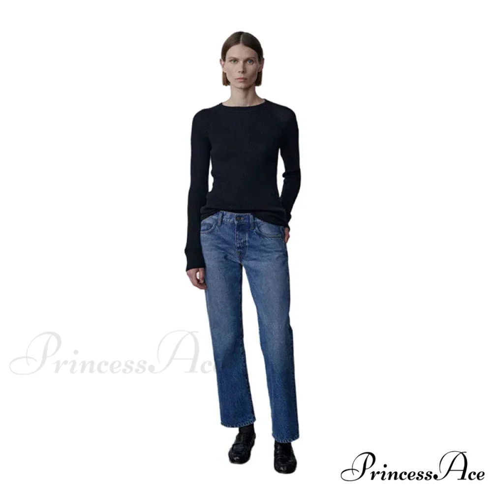 High Quality Fashion Retro Lady Straight-leg Spring and Autumn Simple Casual High Waist Denim Jean - Image 4