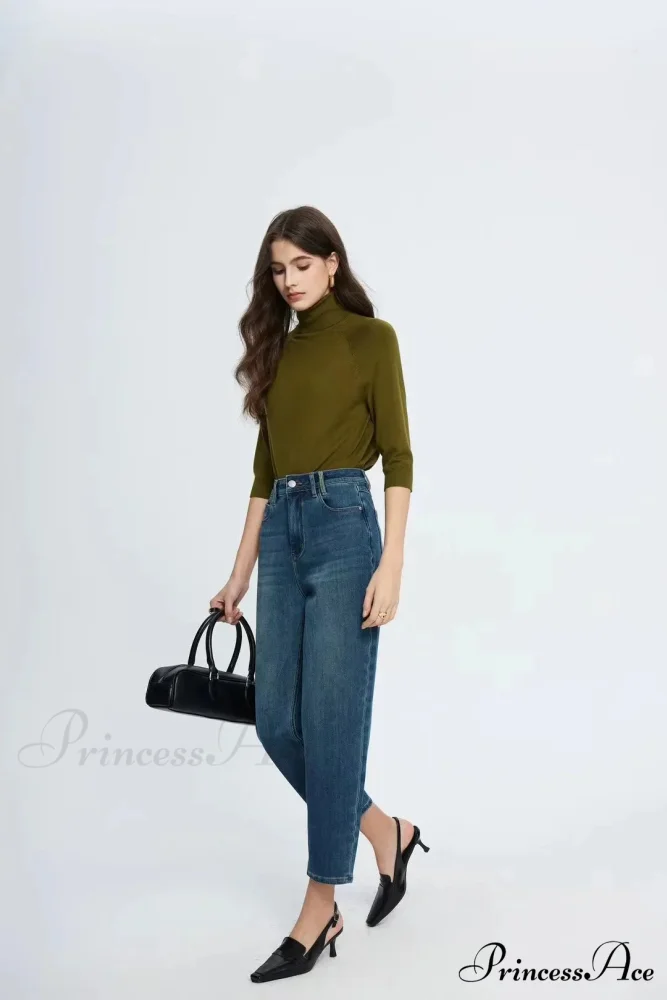 Spring New High Waist Retro Washed Blue Straight Jean - Image 2