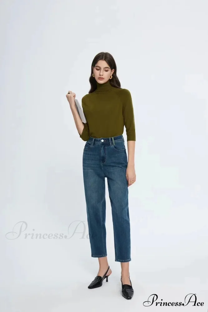 Spring New High Waist Retro Washed Blue Straight Jean - Image 3
