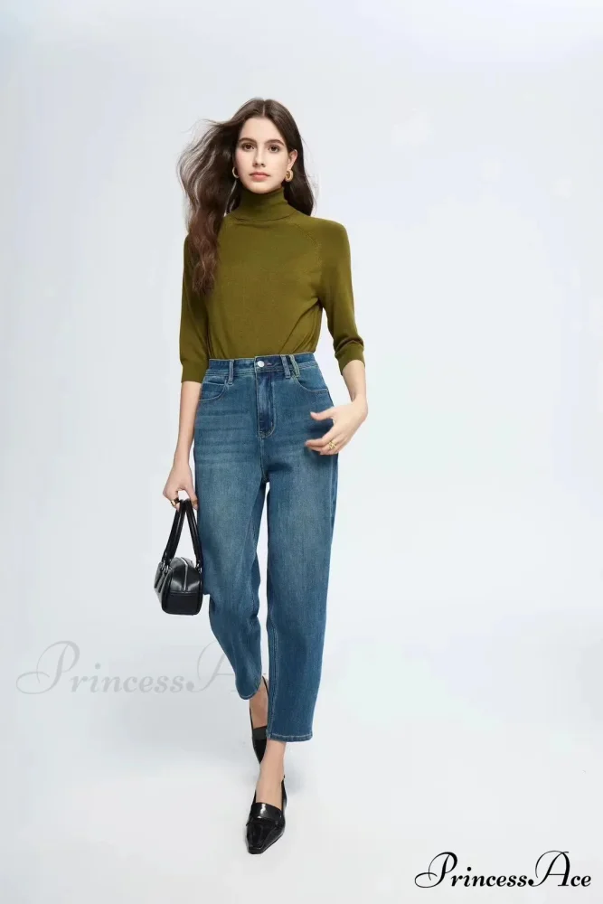 Spring New High Waist Retro Washed Blue Straight Jean - Image 4