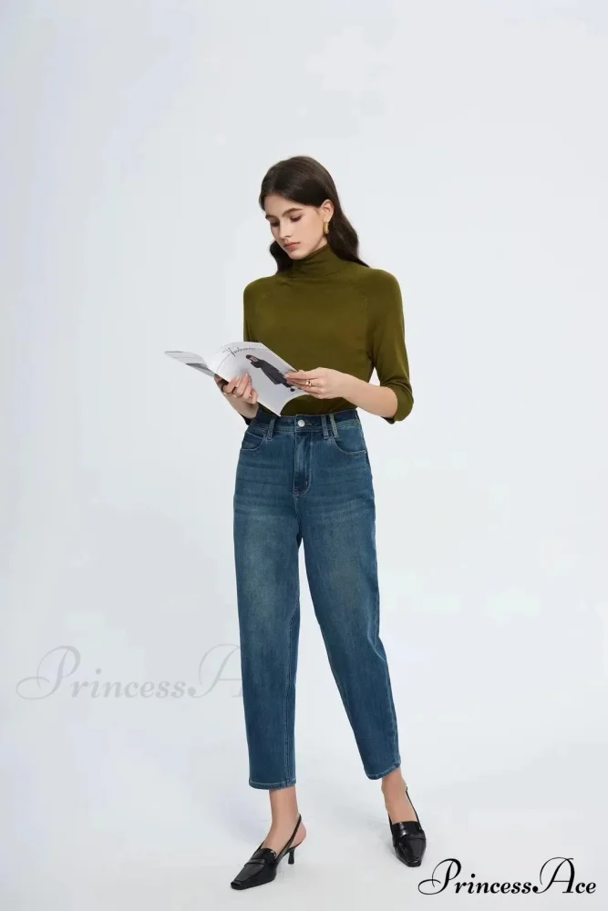 Spring New High Waist Retro Washed Blue Straight Jean - Image 5